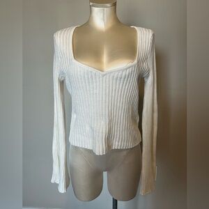 Hollister White Ribbed sweetheart neckline Knit Top with flare sleeves